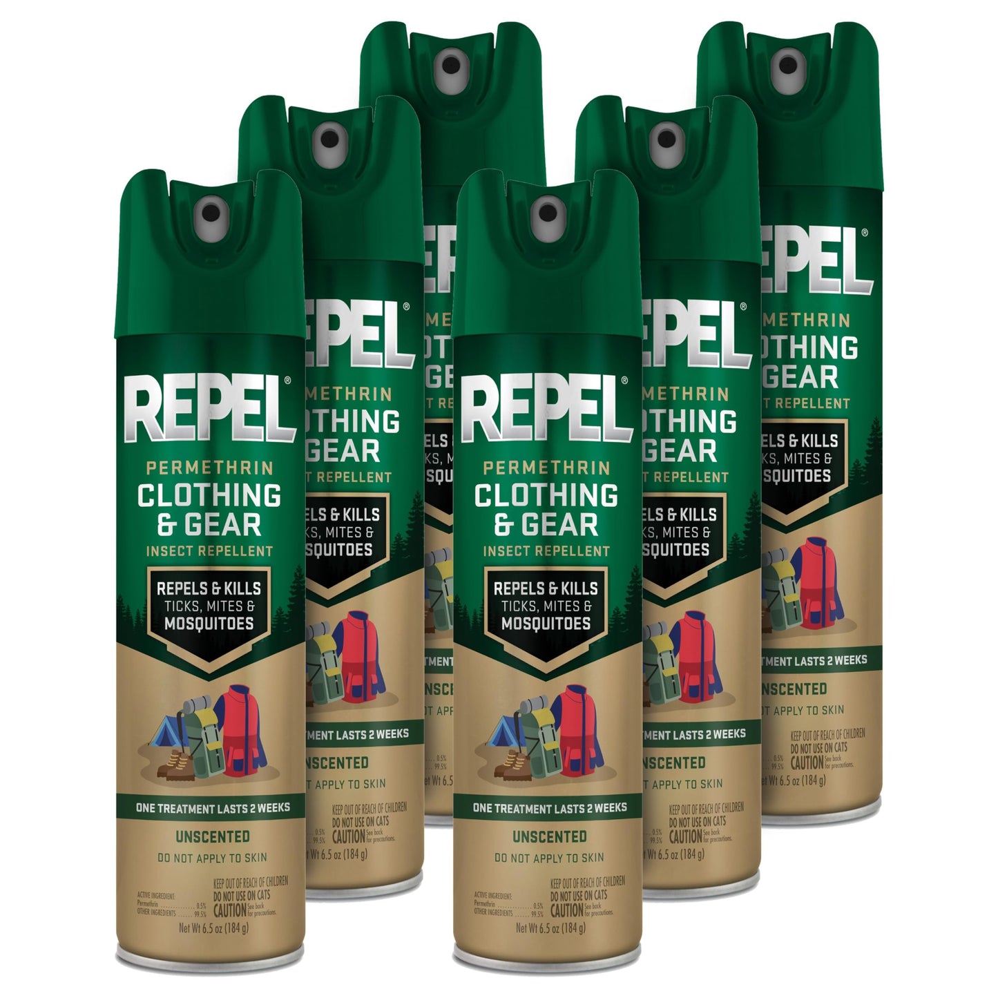 Repel Permethrin Clothing And Gear Mosquito and Insect Repellent, 6.5 Ounces, Aerosol Insect Repellent Bug Spray For Clothing And Gear Including Nets, Tents, Sleeping Bags And Backpacks, 6 Pack