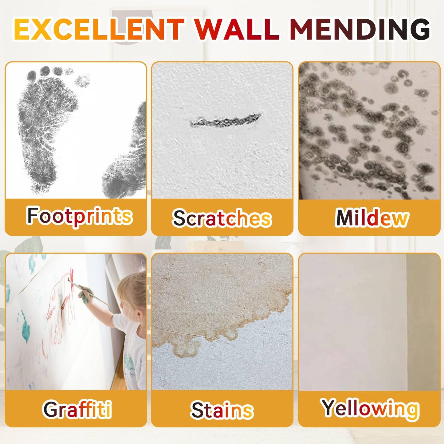 White Paint for Wall, Wall Paint Effortless Cleaning & Pristine Walls, Drywall Repair Kit for Flat, Ceiling Wall, Roller Brush Repair Kit Remove Stains, Scratches, Yellowing, Water-Based, Ready to Use