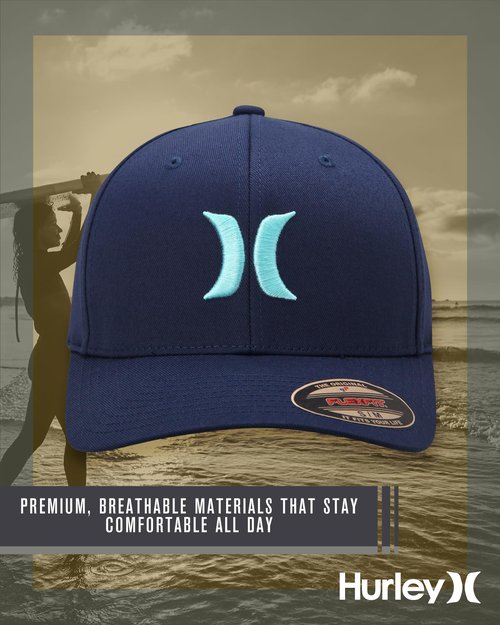 Hurley Mens Baseball Cap - Flexfit Fitted Baseball Caps for Men (Sizes: S-XL), Size Large-X-Large, Mystic Navy