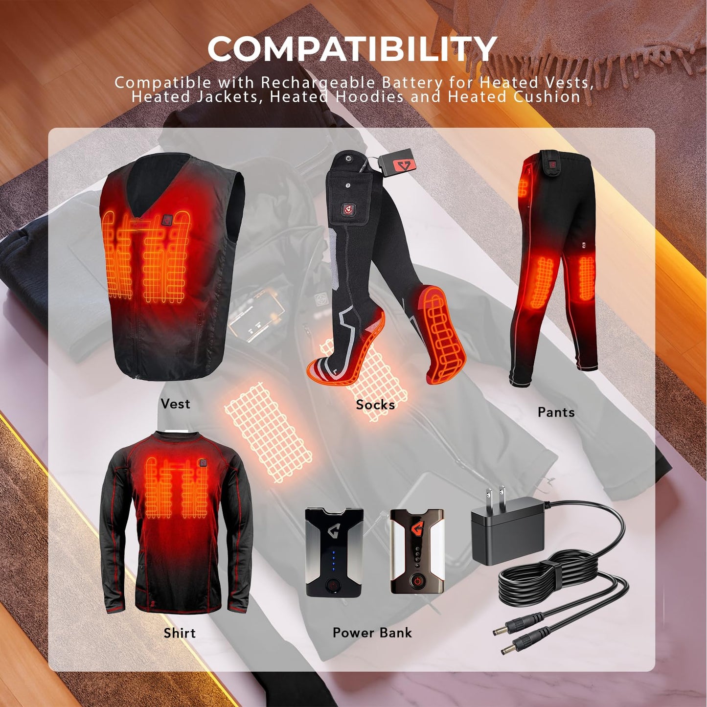 7V Battery Charger Compatible with Gerbing Heated Glove/Jacket/Pants/Vest/Sock Battery Replacement for Gyde Power Adapter Cord G0715U-BAT-855-001-10001