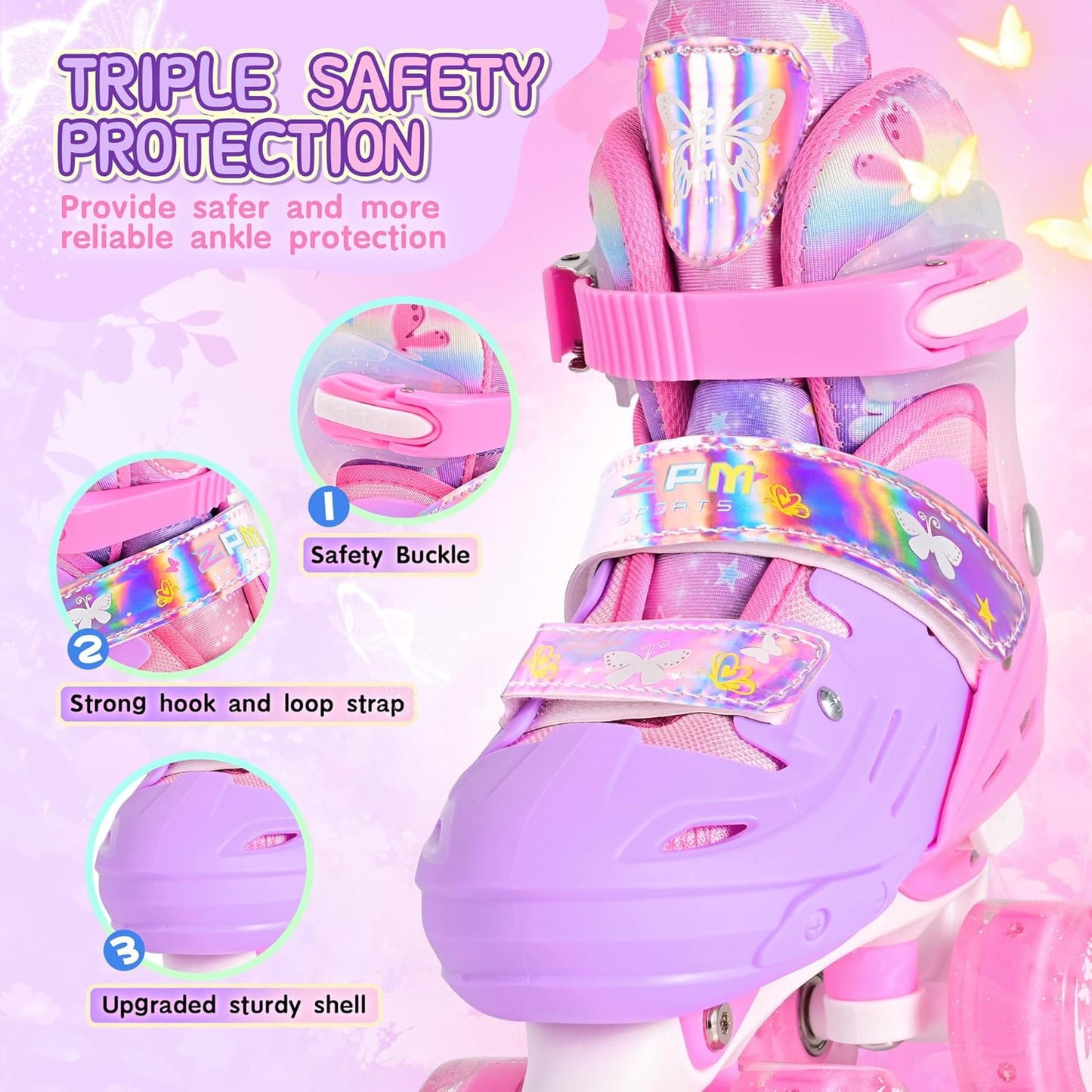 2PM SPORTS Roller Skates - Adjustable Light-Up Wheels for Kids Ages 4-12 | Sizes 10C-6