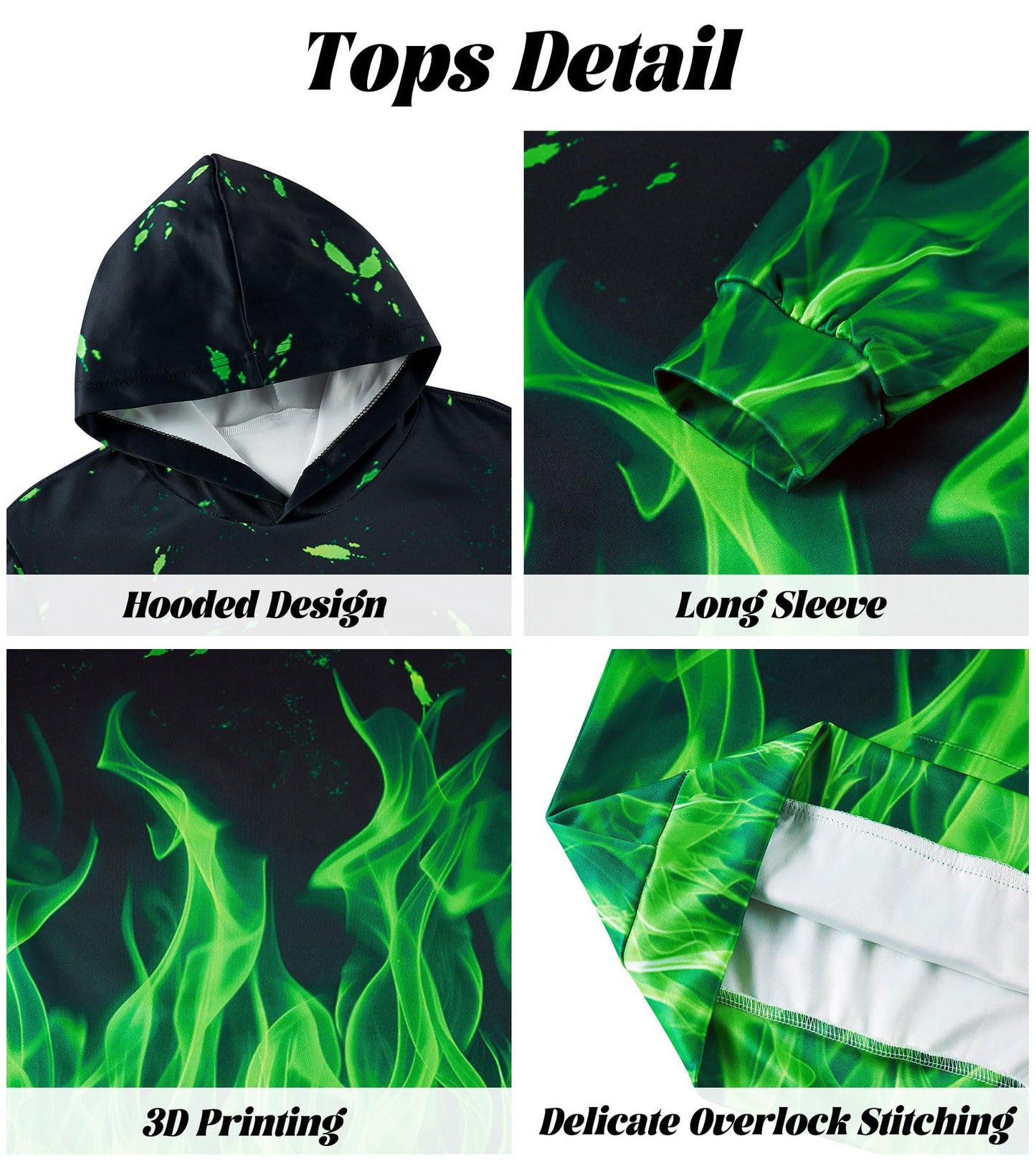 Belovecol Boys Hoodie Pant Set Colorful Pullover Hoodies and Sweatpants 3D Print Hooded Sweatshirt Jogger Suits, Green Cold Smoke, 9-10 Years