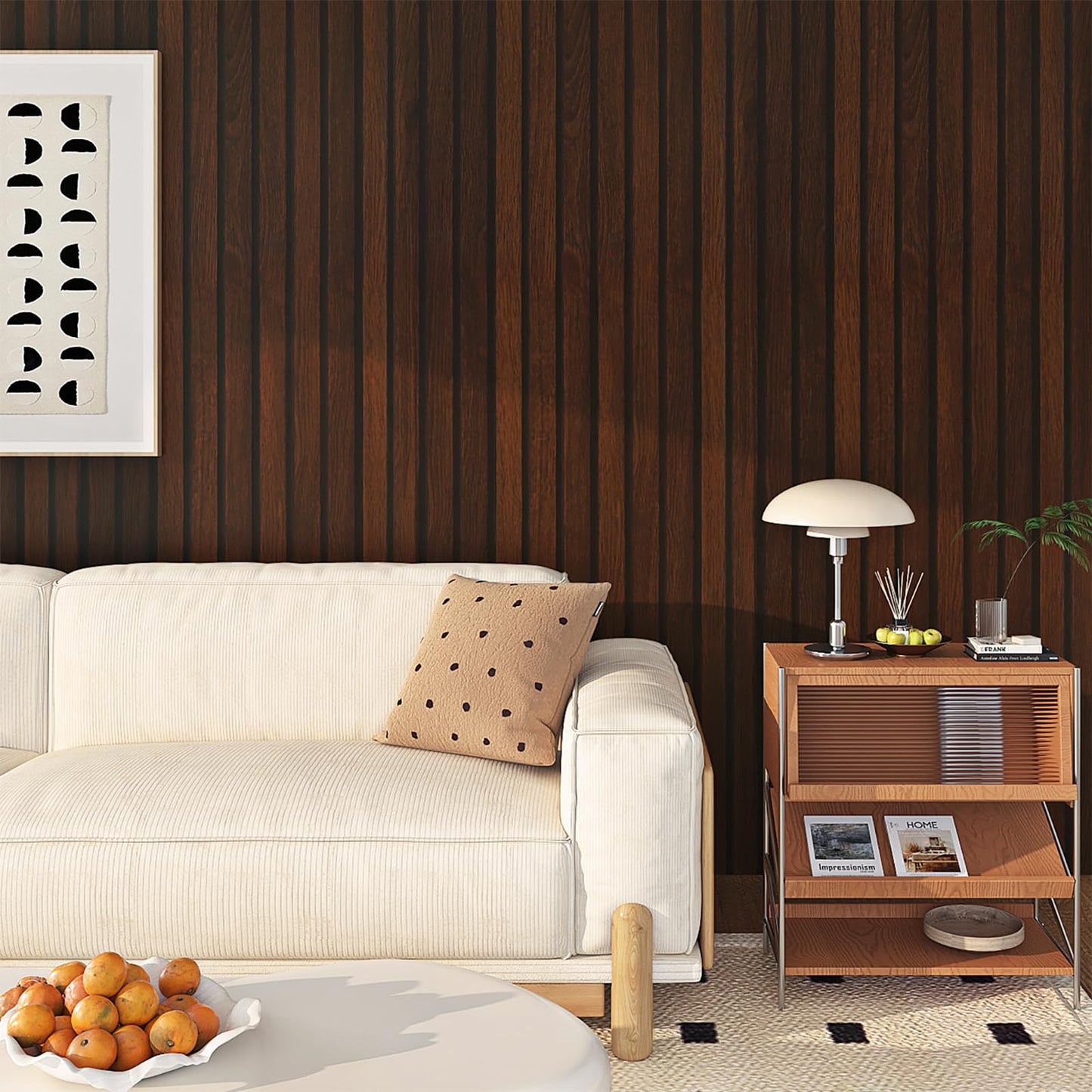 FunStick Brown Slats Wood Wallpaper Peel and Stick Removable Walnut Wood Contact Paper for Cabinets Peel and Stick Wood Slat Wall Panel Wallpaper for Bedroom Bathroom Accent Wall Waterproof 15.8"x80"