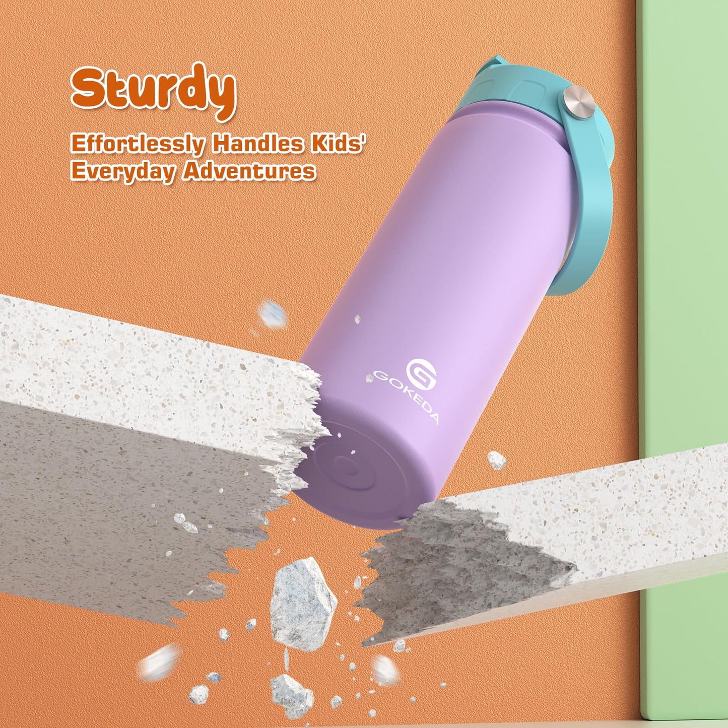 GoKEDA 18oz Kids Water Bottle, Stainless Steel Straw Cup
