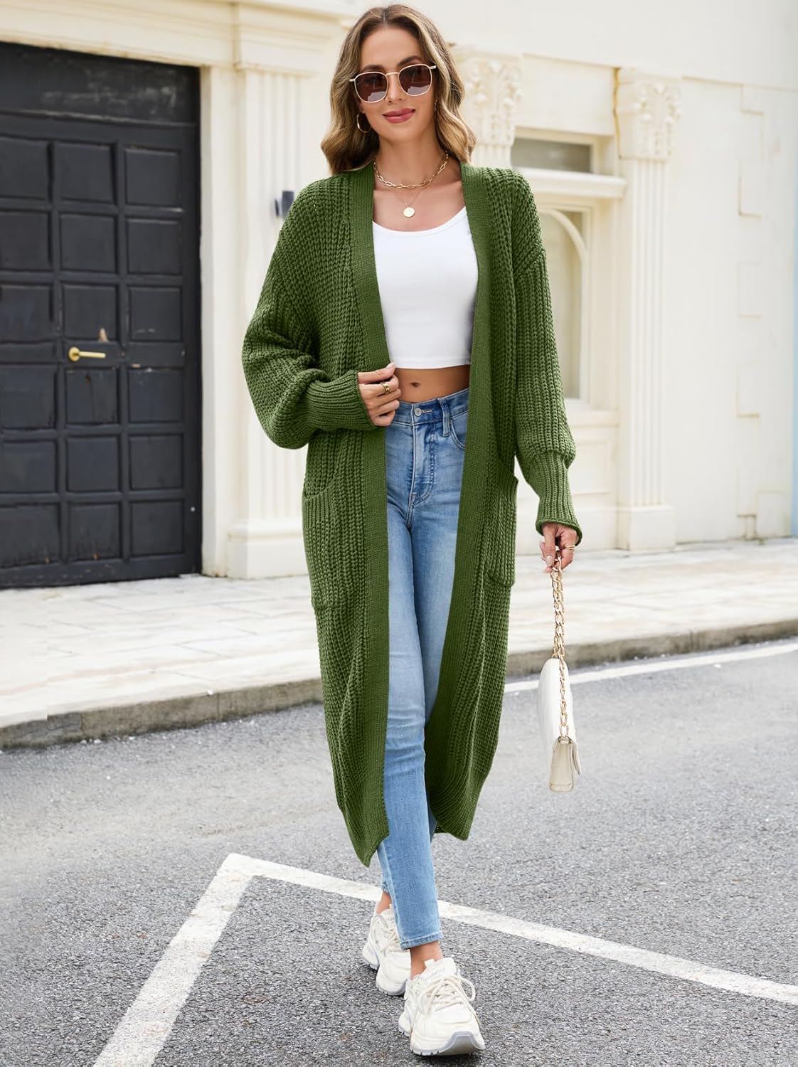 Skiennix Women's Oversized Cardigan Sweater - Cozy Knit Long Coat with Pockets for Fall/Winter