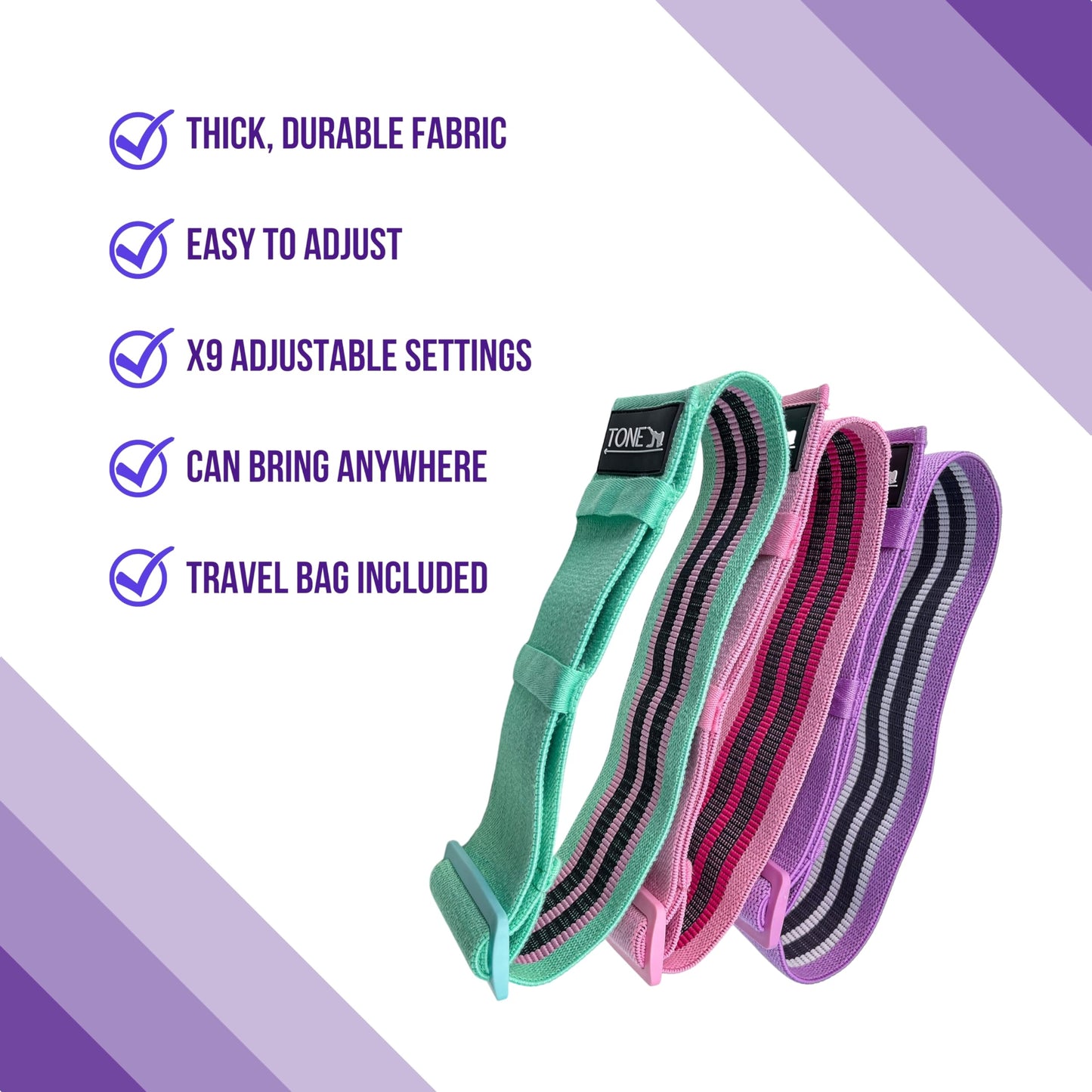 Generic Adjustable Fabric Resistance Bands Set, Non Slip Resistance Bands for Enhanced Toning, One Size Fits All Workout Booty Bands for Women (Aqua, Pink, Black)