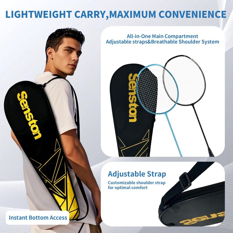 Senston N80 Badminton Rackets Set - Full Carbon-Fiber 5U Lightweight Racquets with Anti-Slip Grips & 2 Carry Bags, Outdoor/Backyard Sports for Adults, Teens, Family Games