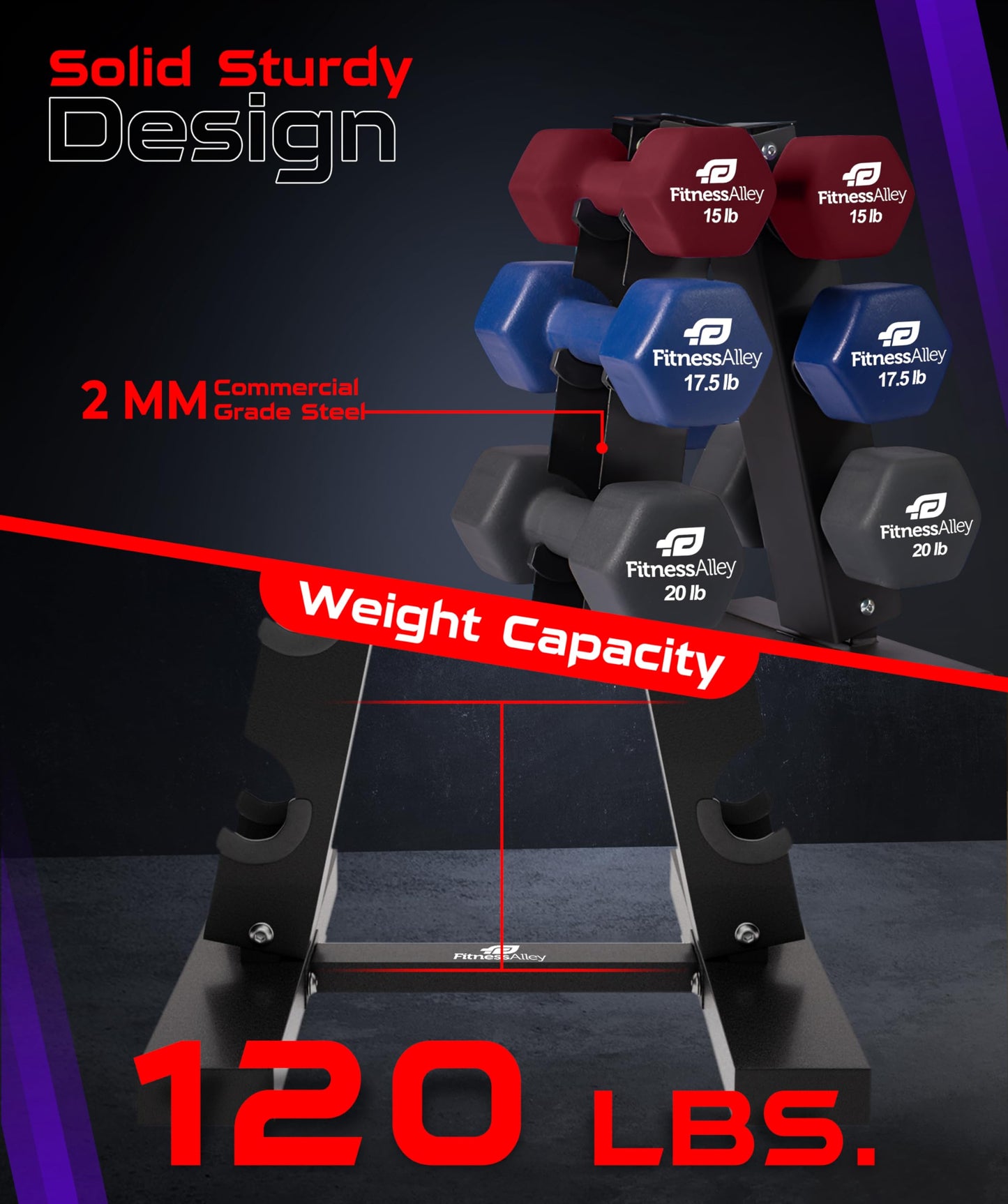 Fitness Alley 3 Tier Dumbbells Storage Rack - 120 LB Capacity Dumbbells Weight Rack - 2.0MM Thickness Weight Organizer Stand for Home Gym - Easy Assembly