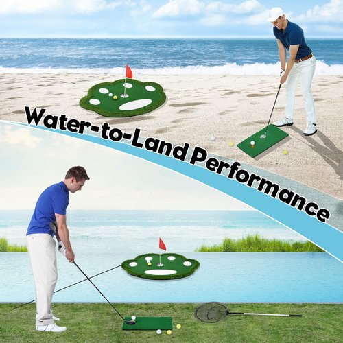 KEMLDIVS Floating Golf Green for Pool, Patented Pool Golf Game Floating Mat with Ball Retrieve Net/Scoreboard for Party & Training