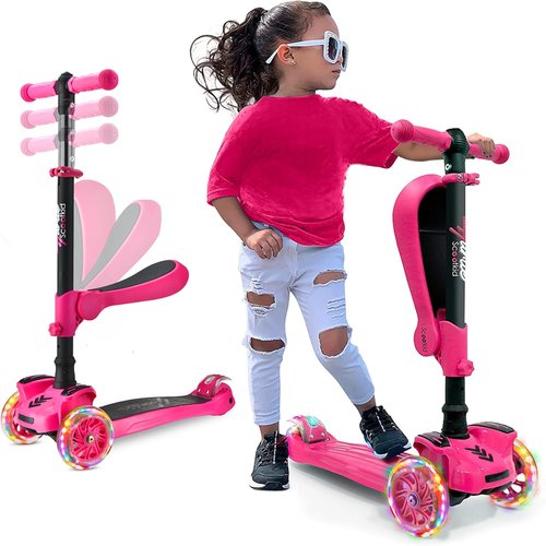 Hurtle 3-Wheeled Kids Scooter - LED Wheel Lights, Adjustable Handlebar, Foldable Seat | Ages 1-14