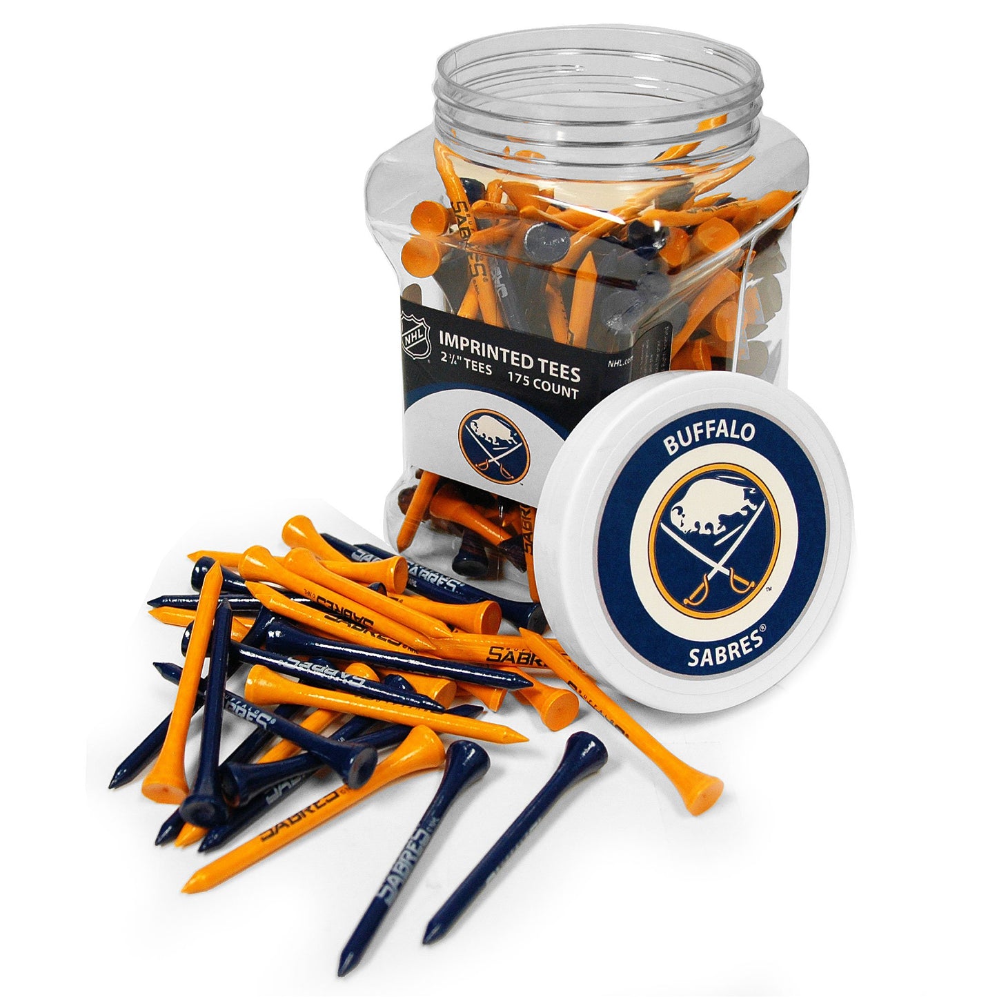 Team Golf NHL Buffalo Sabres Jar Of 175 Golf Tees 2-3/4" Golf Tees, 175 Pack, Regulation Size, Multi Team Colors