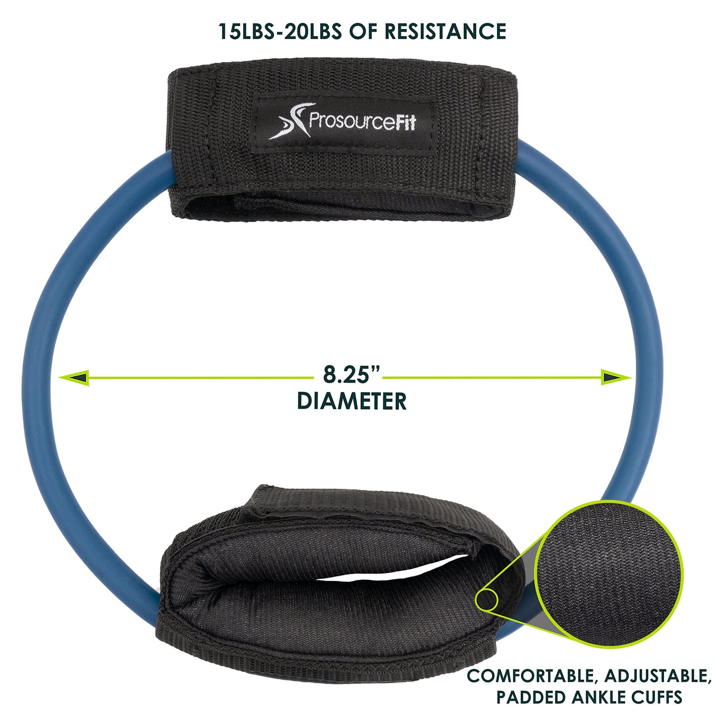 ProsourceFit Leg Resistance Exercise Band Heavy Duty Tube, 15-20 pounds with Padded Ankle Cuffs for Lower Body Workouts