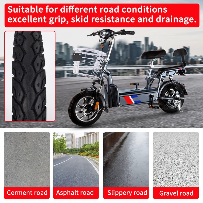 WEIYINGSI 14X2.125 Tubeless Tires, 14 X 2.125 Electric Bike Tires with Angled Valve for 14 Inch Electric Folding Bike, E-Bikes and E-Scooters