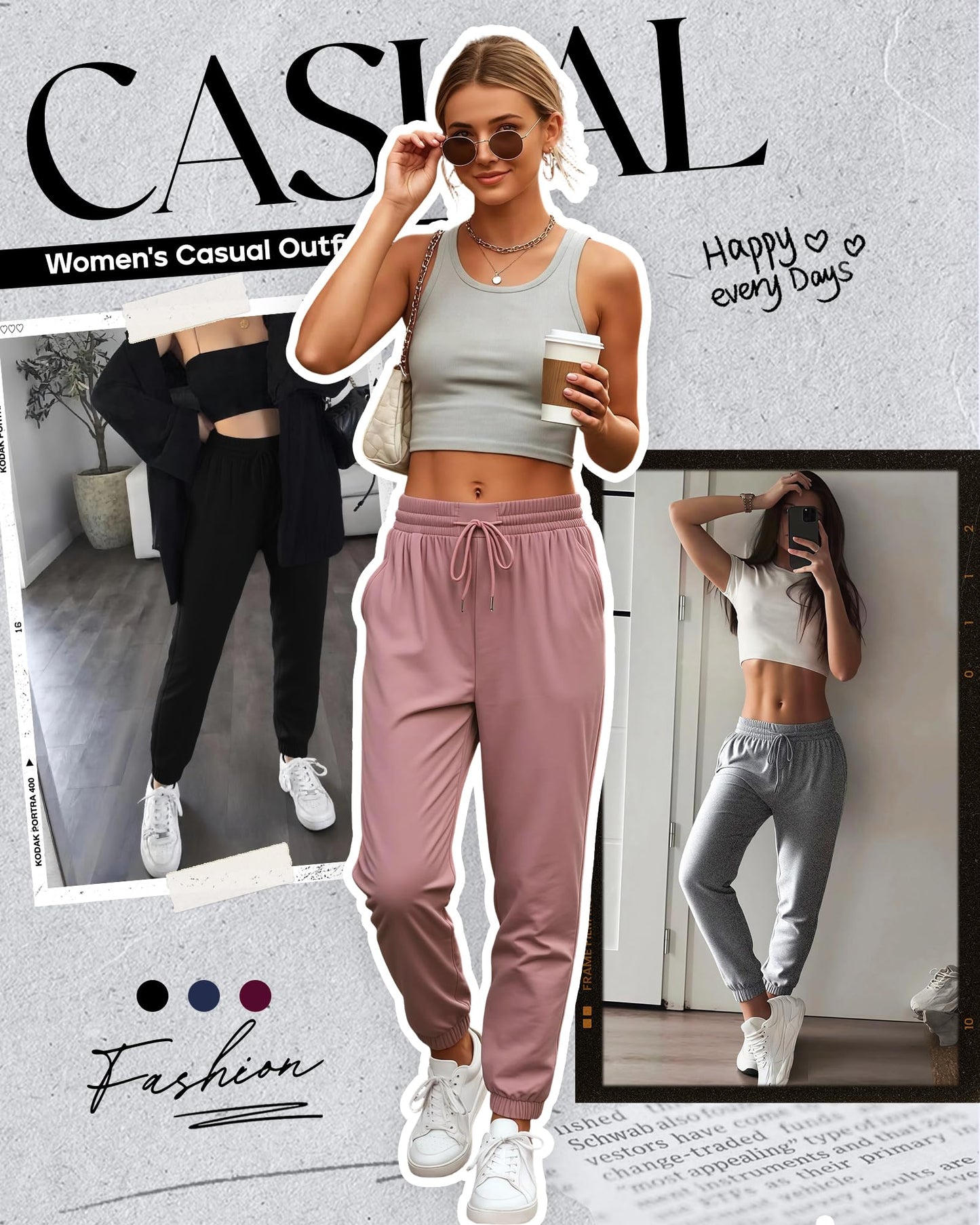 Mgput 3 Pack Womens Joggers with Pockets Lightweight Drawstring Sweatpants for Women 801-L-B/LPUR/LGRY
