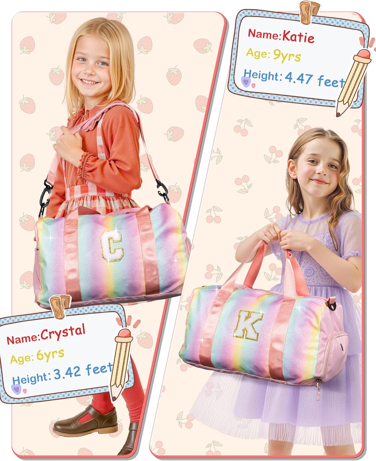 Preppy Gifts | Personalized Girl Gym Bag with Shoe Compartment & Makeup Pouch - Ideal for Ages 3-12