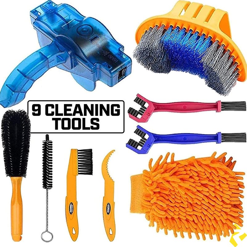 Revere 9-Piece Bike Cleaning Kit – Comprehensive Bicycle Maintenance Set with Chain Cleaners, Sprocket Scrubbers and Brushes