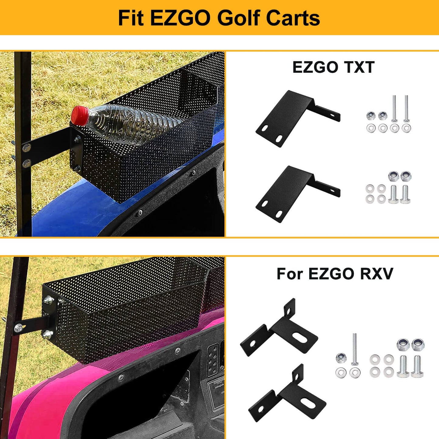 LEAPGOMAX Golf Cart Basket Front Inner Fit EZGO TXT & RXV, Club Car Precedent&DS (2000 up) Golf Carts, Heavy Steel Mesh Durable Golf Cart Storage Tray Dash Organizer