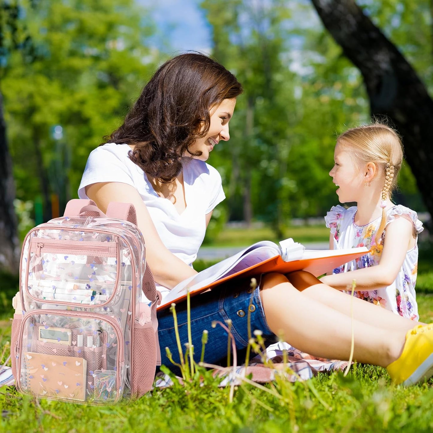 Skiennix Heavy-Duty Clear Backpack - Durable See-Through Bookbag in Pink | Perfect for School