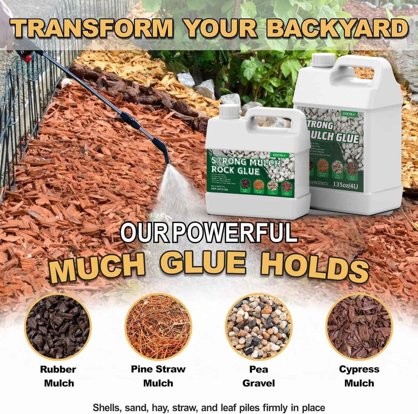 Strong Concentrate Rock Glue, Makes 42oz Weather-Resistant Mulch Glue for Indoor & Outdoor Use All Year Round, Max Clear Gravel Binder for Landscaping, Sticky Gravel Adhesive - Lockdown Rubber/Pebble