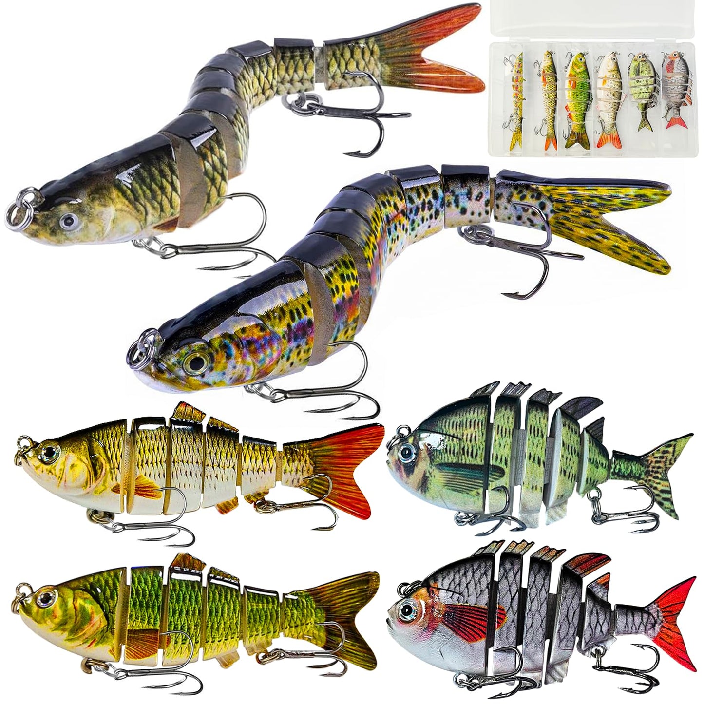 6Pcs Fishing Lures for Freshwater and Saltwater, Multi Jointed Swimbait for Bass Fishing, Lifelike 3D Bionic Swimming Bait Segment Robotic Bass Lures Slow Sinking for Trout Walleye Pike (Bionic-six)