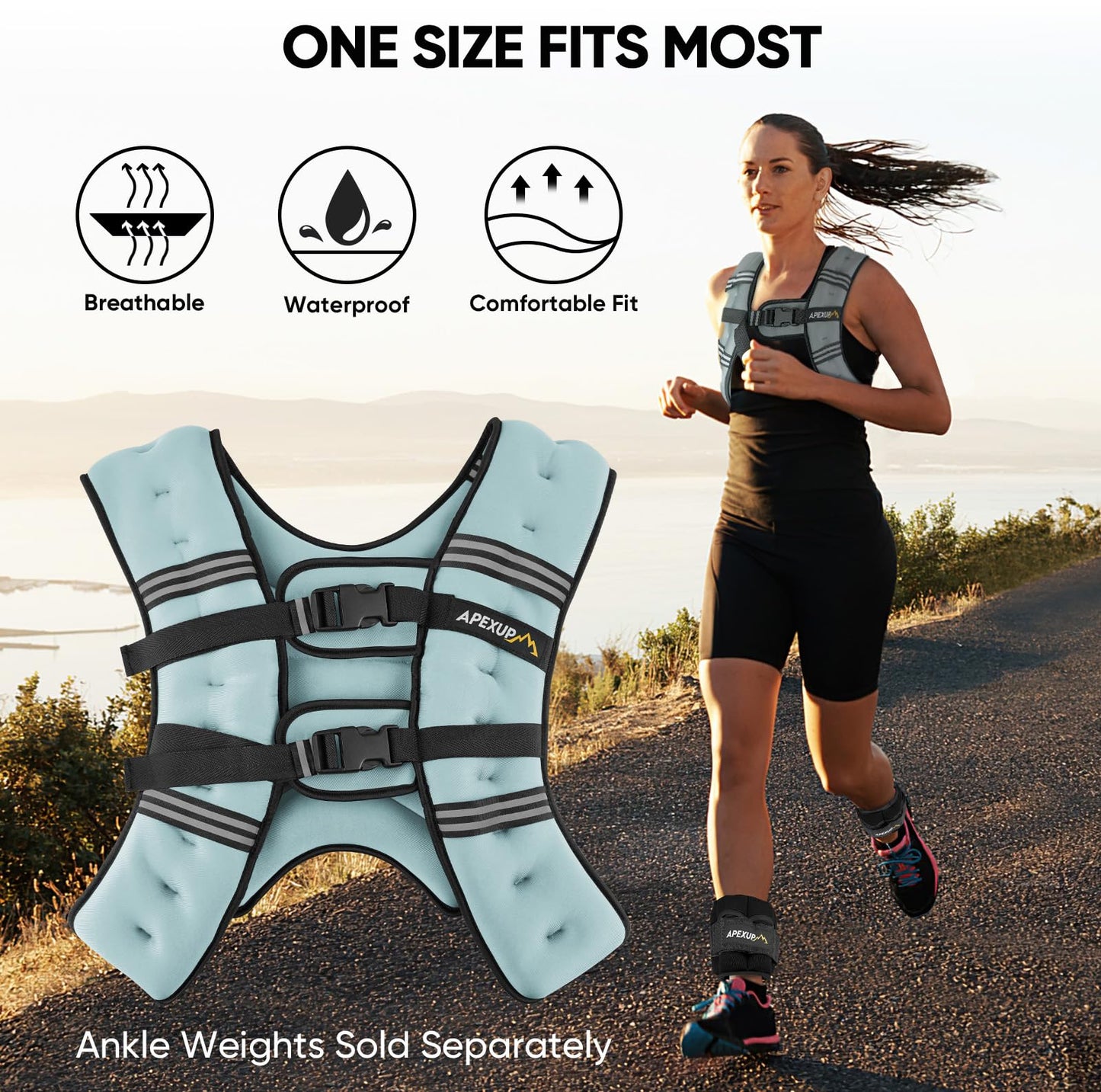 APEXUP 15lbs Weighted Vest Men Women, Weight Vest for Women Workout Equipment for Strength Training Running (Pastel Blue)