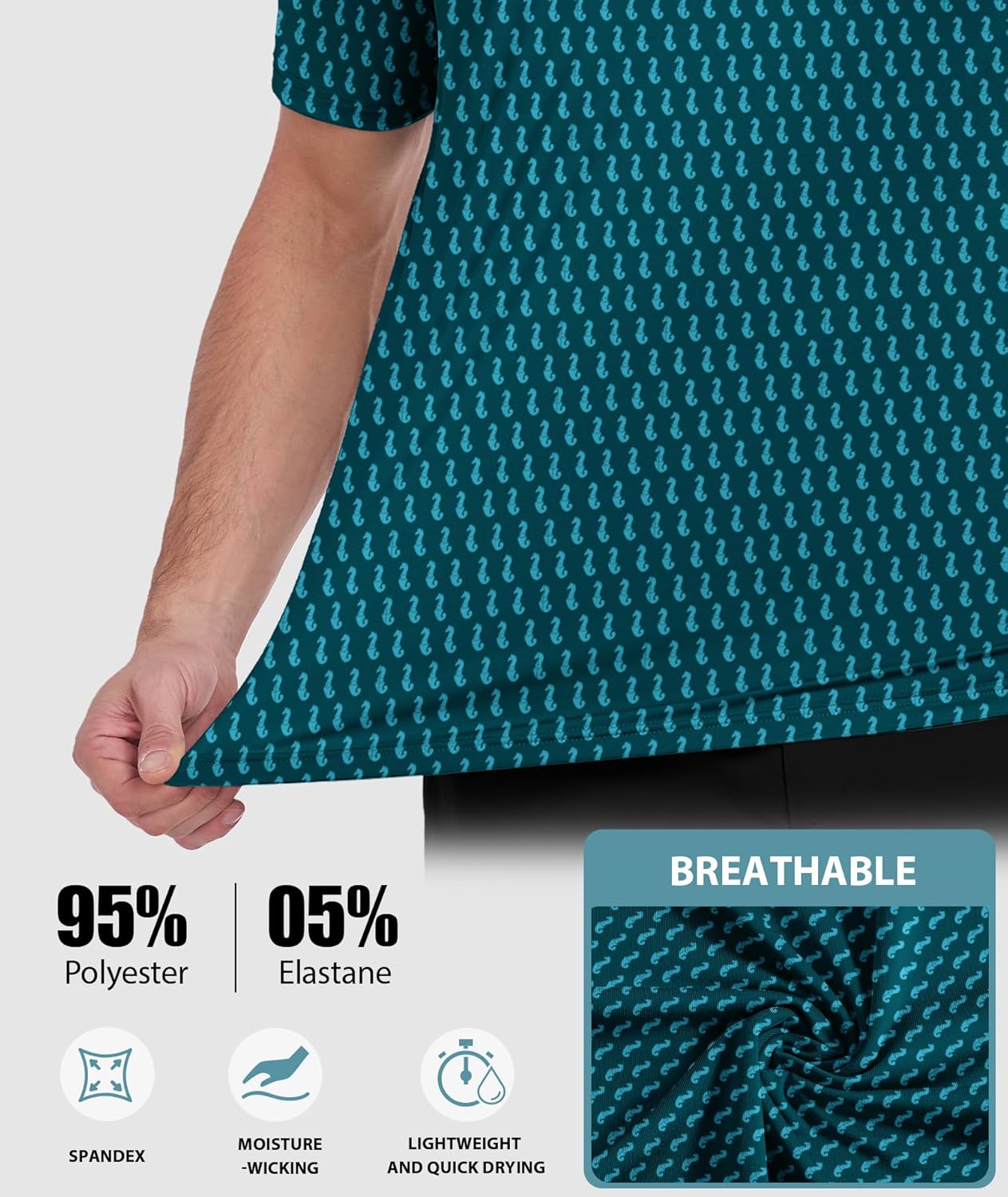 ZITY Men's Golf Polo Shirt - Short Sleeve Performance with Moisture-Wicking Print Patterns
