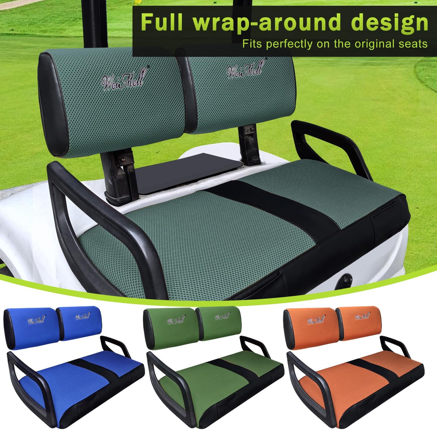 WEIMELL Golf Cart Seat Covers Fit Yamaha G22 G19 G16 G14 G11 G9 G8 G2 Front Seat Covers Thicken Breathable Mesh with Vinyl Leather for Ordinary Cushions No Nails Gun Easy to Install Black & Blue Grey