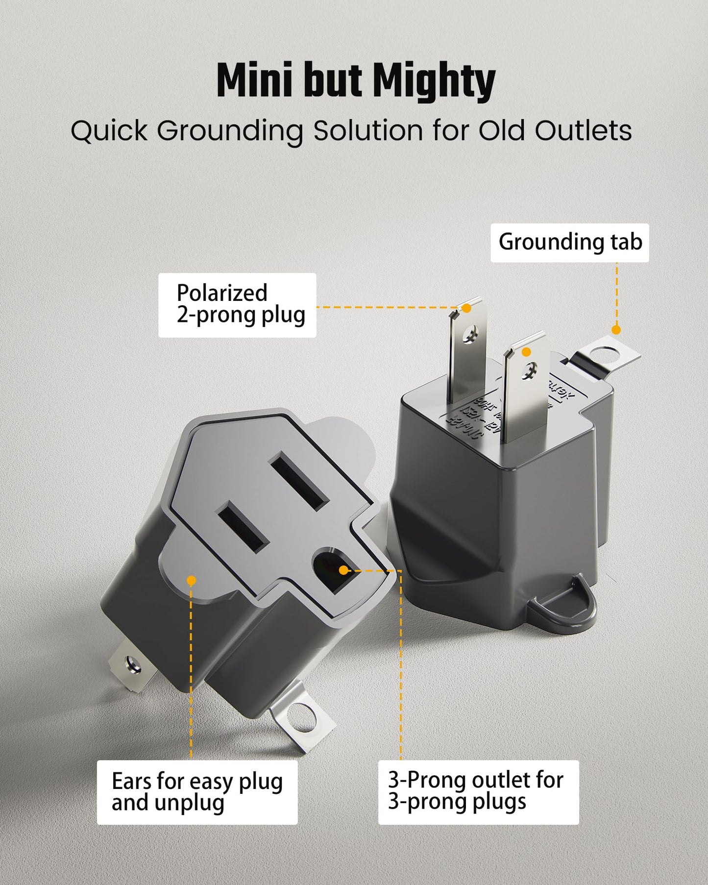 2 Prong to 3 Prong Outlet Adapter, SUPERDANNY ETL Listed 3-2 Prong Adapter, Fire-Retardant (392℉) PBT Material, Heavy Duty Wall Plug Adapter for Old Homes, Travel to Japan, Gray, 6-Pack