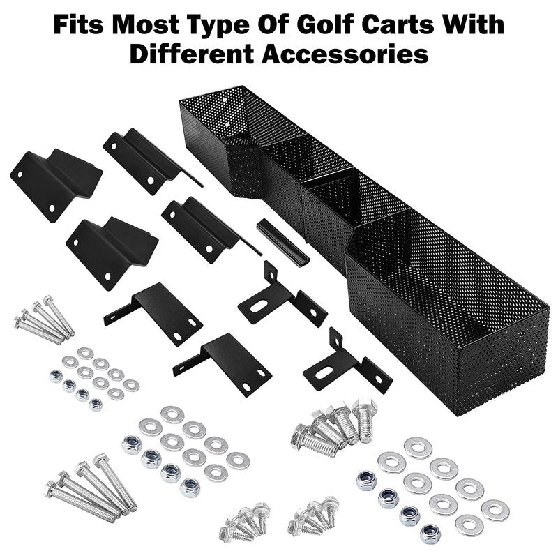 iLSKW Golf Cart Front Inner Basket Mesh Storage Tray Organizer for EZGO TXT & RXV, Clubcar DS & Precedent | Heavy Steel | Extended Additional Storage for Golf Carts
