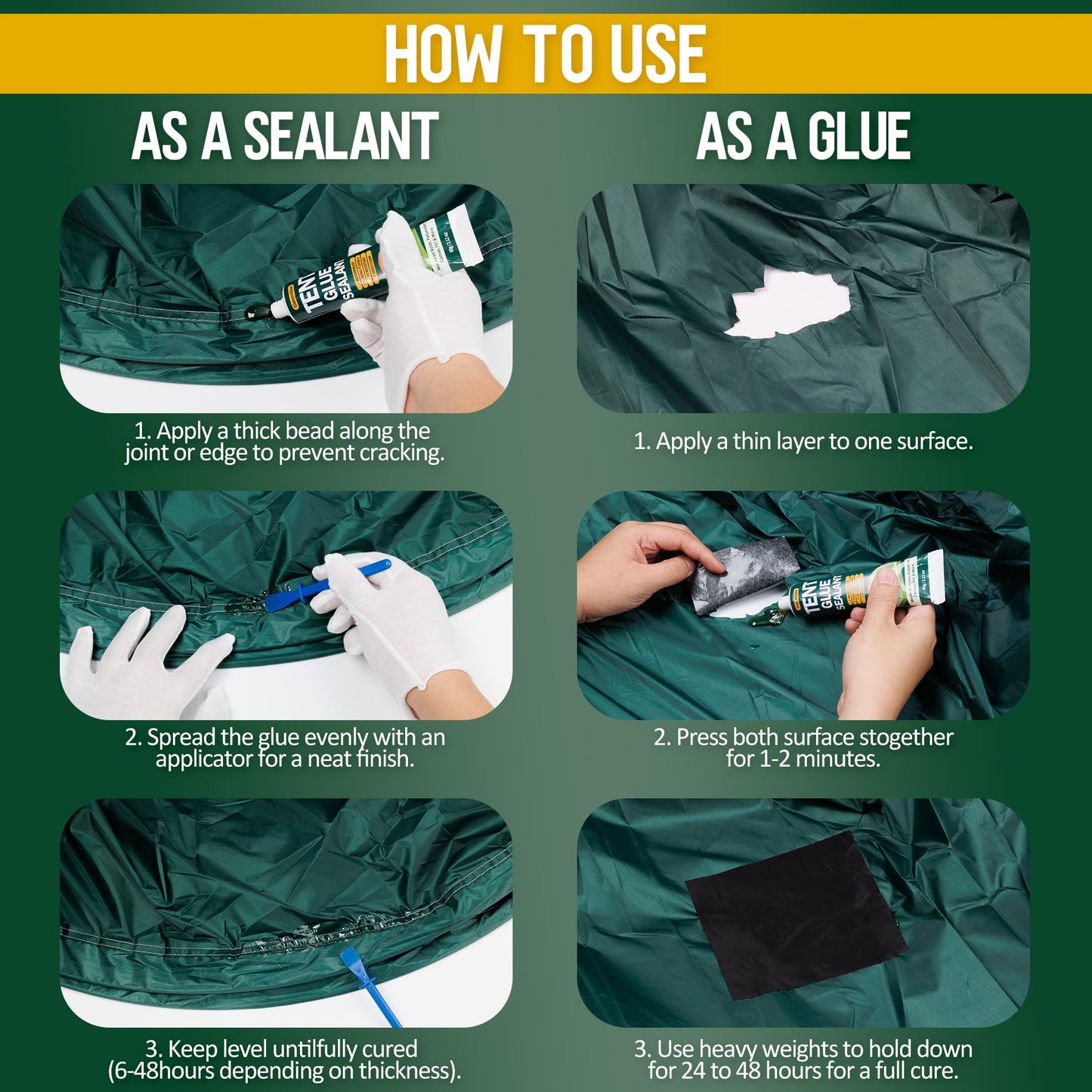 Tent Repair Glue Seam Sealer, Waterproof & Flexible Sealant Adhesive for Tent, Sleeping Pads, Awning & Groundsheet Repair and Outdoor Fabric, Works on Nylon, Canvas and Vinyl - 60ml / 2.12oz