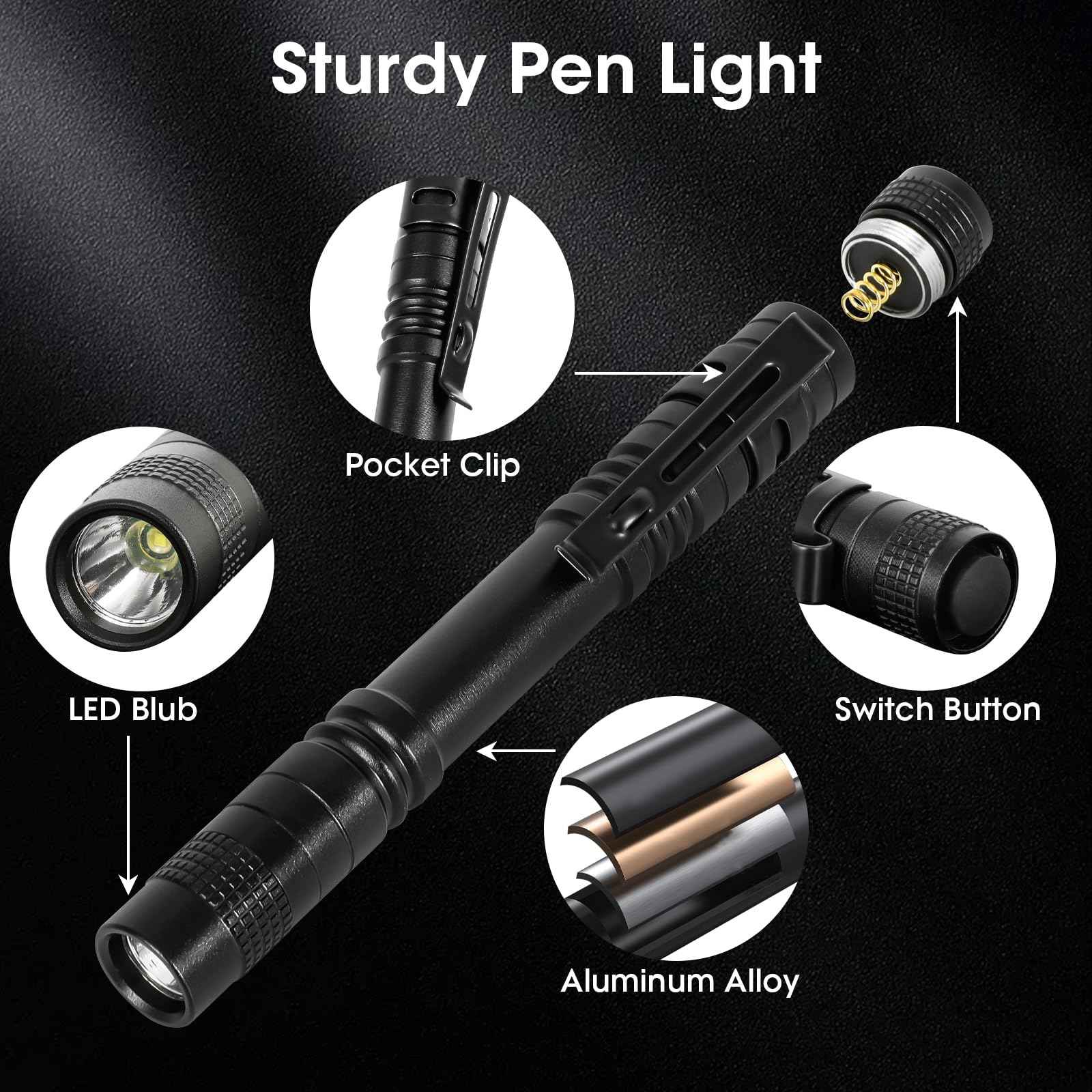 Cussity Pen Light Flashlight 5Pcs, LED Pocket Flashlights with Clip for Home/Emergency, Handheld Small Mini Pen Lights for Outdoor/Camping/Daily Lighting, IPX4 Waterproof Inspection Pen Flashlights