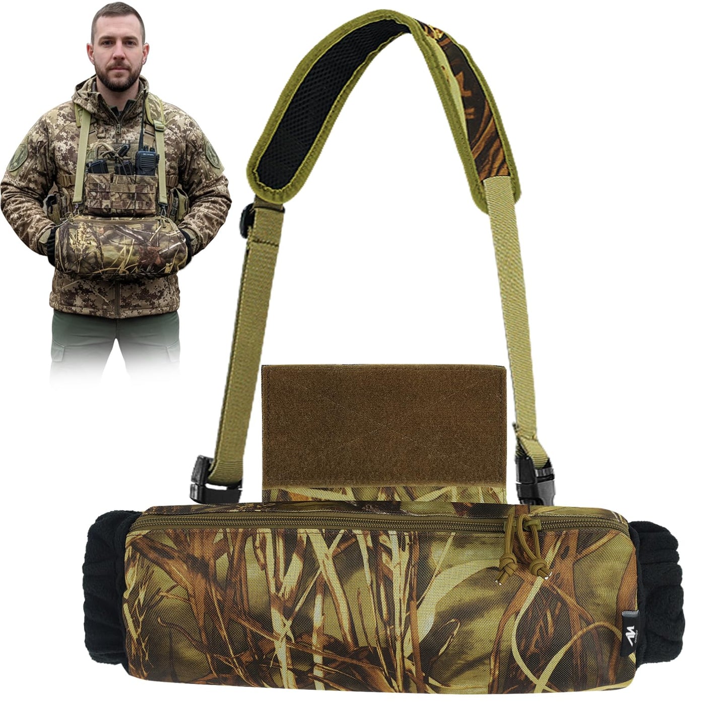 AYAMAYA Tactical Hand Warmer Pouch, Hunting Hand Muff Dangler Pouch for Plate Carrier, Waist Fanny Pack Handwarmer with Neck Strap & Hook and Loop for Football, Camping, Cold Winter Outdoor