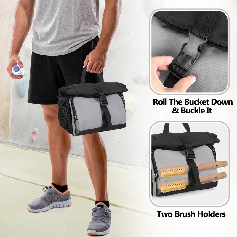 PGmoon Chalk Bucket Bag, Large Chalk Bag for Rock Climbing and Bouldering with Aluminum Foil Lining, Magnetic Closure, Multiple Pockets, 2 Brush Holders (Patent Design)