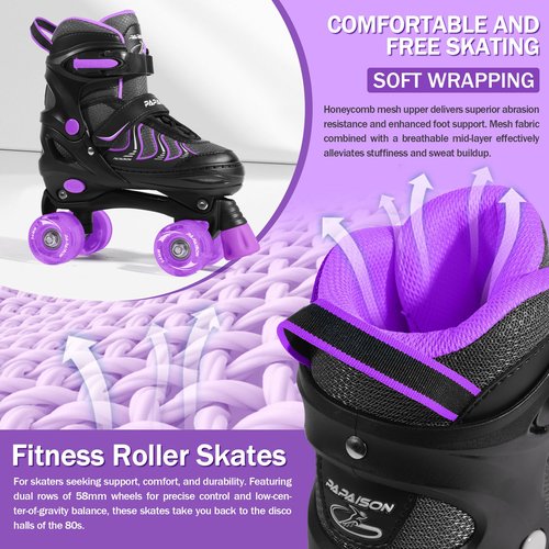 PAPAISON Roller Skates for Girls Ages 8-12, Adjustable Size Youth Women Quad Skates with Light up Wheels Indoor Outdoor