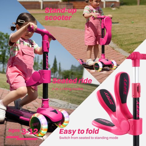 JOVA ZIFFY 2-in-1 Toddler Scooter - Foldable Light-Up 3-Wheel Design for Kids 3-12, Adjustable Height