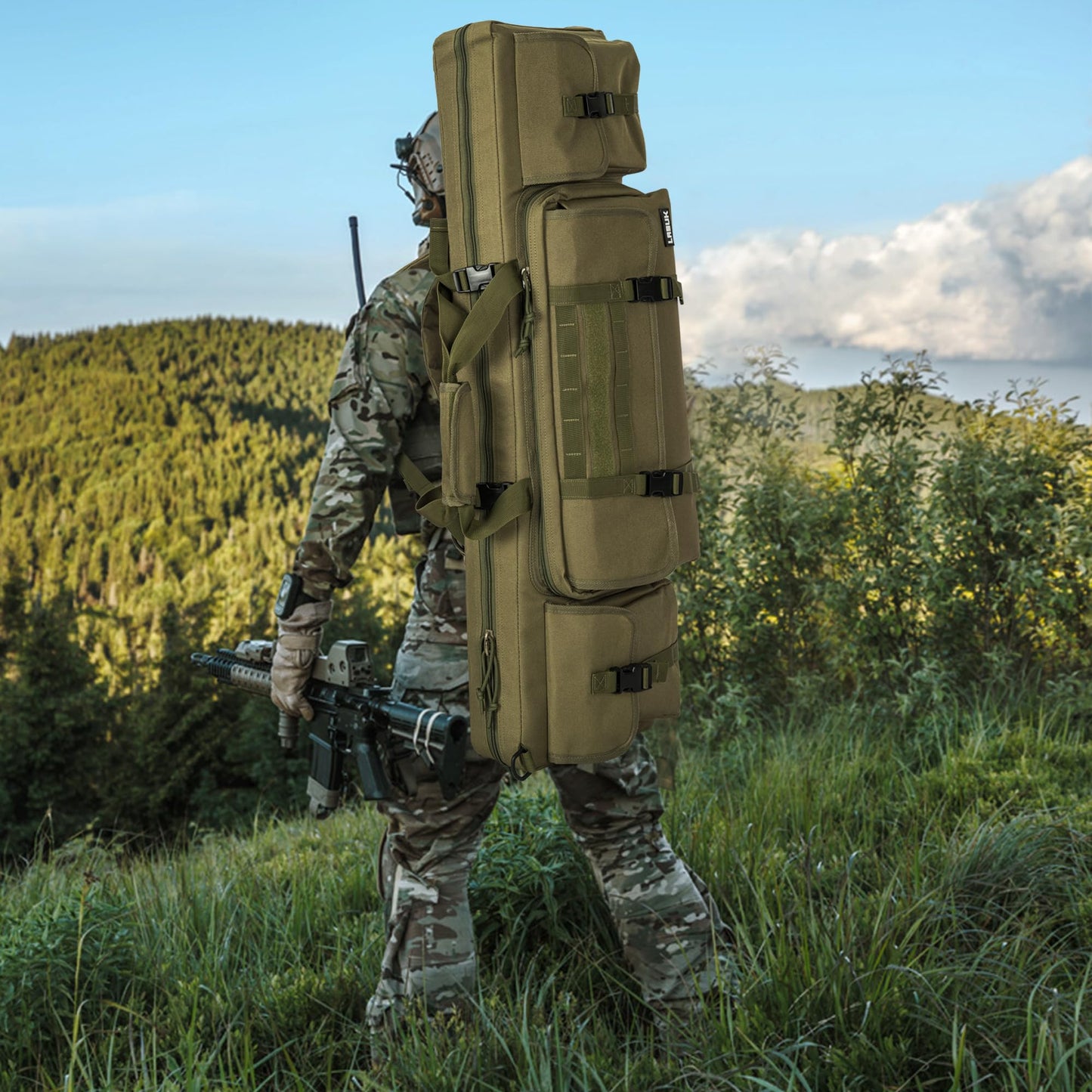 LASUK 46" Double Rifle Case, Long Double Rifle Gun Bag for Firearm Storage and Transportation, Perfect for Indoor/Outdoor Shooting (Green)