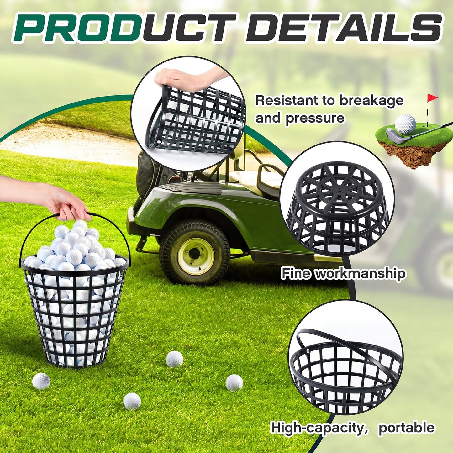 Halloscume Golf Ball Basket, Small/large Can Hold 50/75/100 Balls Golf Container with Handle Holder Contain Stadium Accessories Storage Bucket for Sport Practice