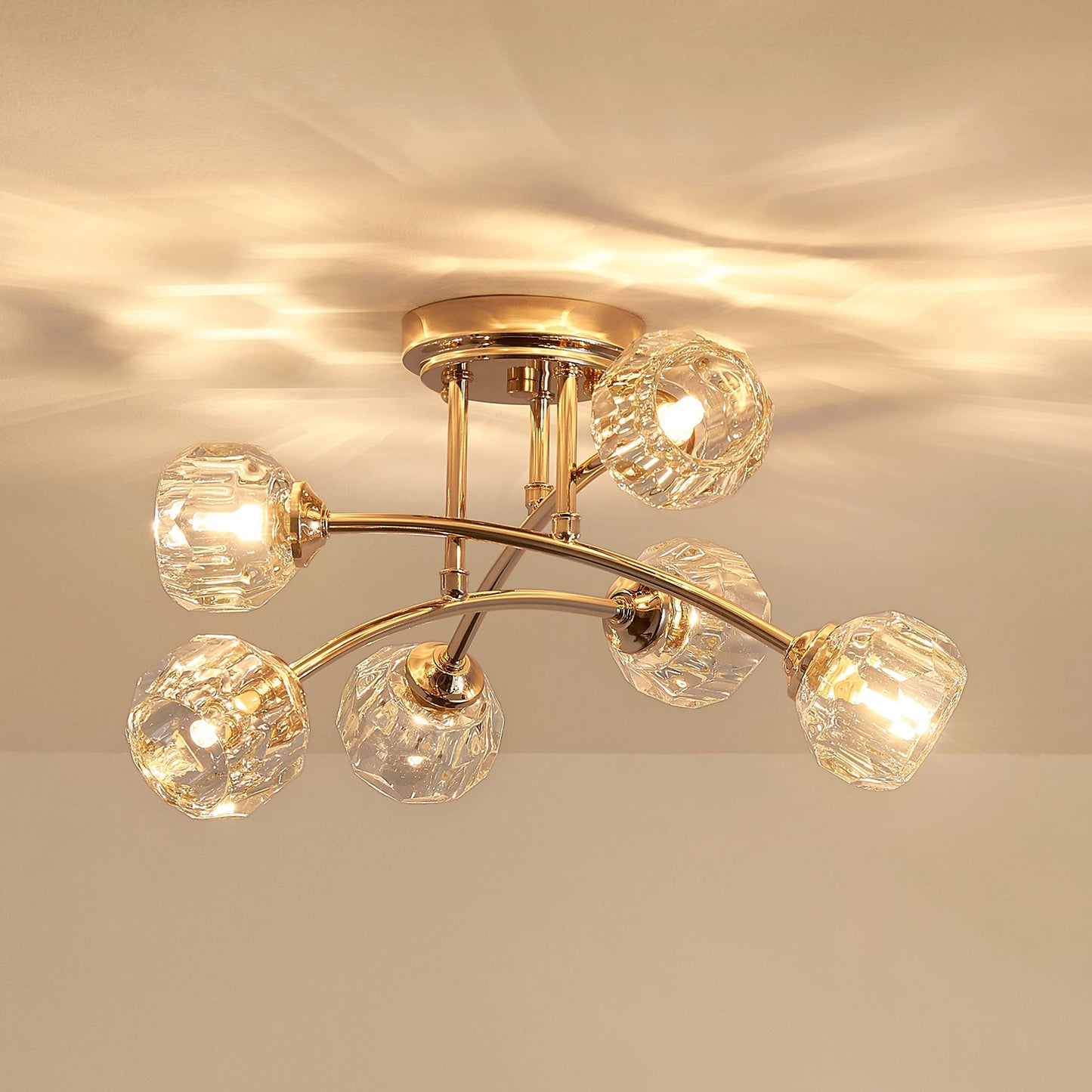 AGV LIGHTING Modern Spuntnik Crystal Ceiling Light Fixture, Semi Flush Mount Ceiling Light, G9 Base 6-Lights, D16 x H10, Clear Crystal & Shining Gold Finish Metal Frame