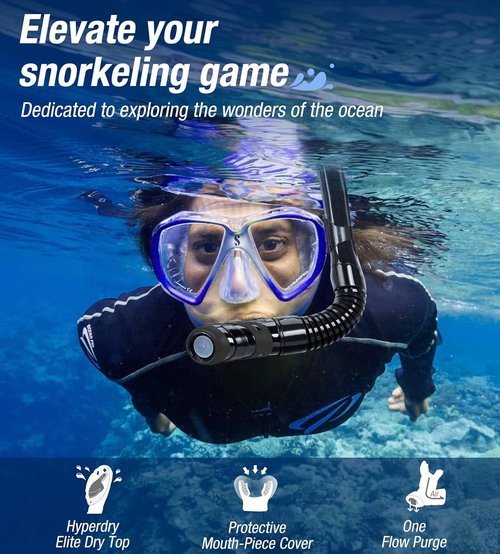 Aegend Diving Dry Snorkel - Top Dry Valve Snorkeling Gear for Adults & Youth | Ideal for Freediving & Swimming