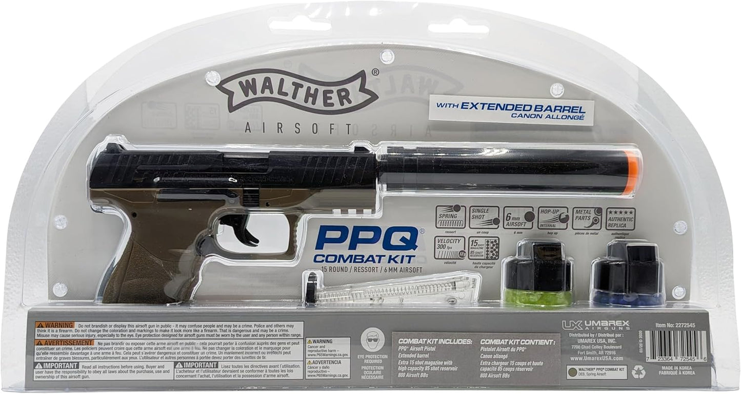 Umarex Walther PPQ Airsoft Gun - 6mm BB Pistol with Realistic Blowback Action