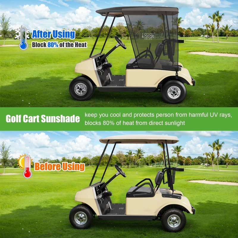 10L0L Golf Cart Sun Shade Cover for Club Car DS Precedent and EZGO TXT RXV, UV Heat Resistant Sunshade Curtain