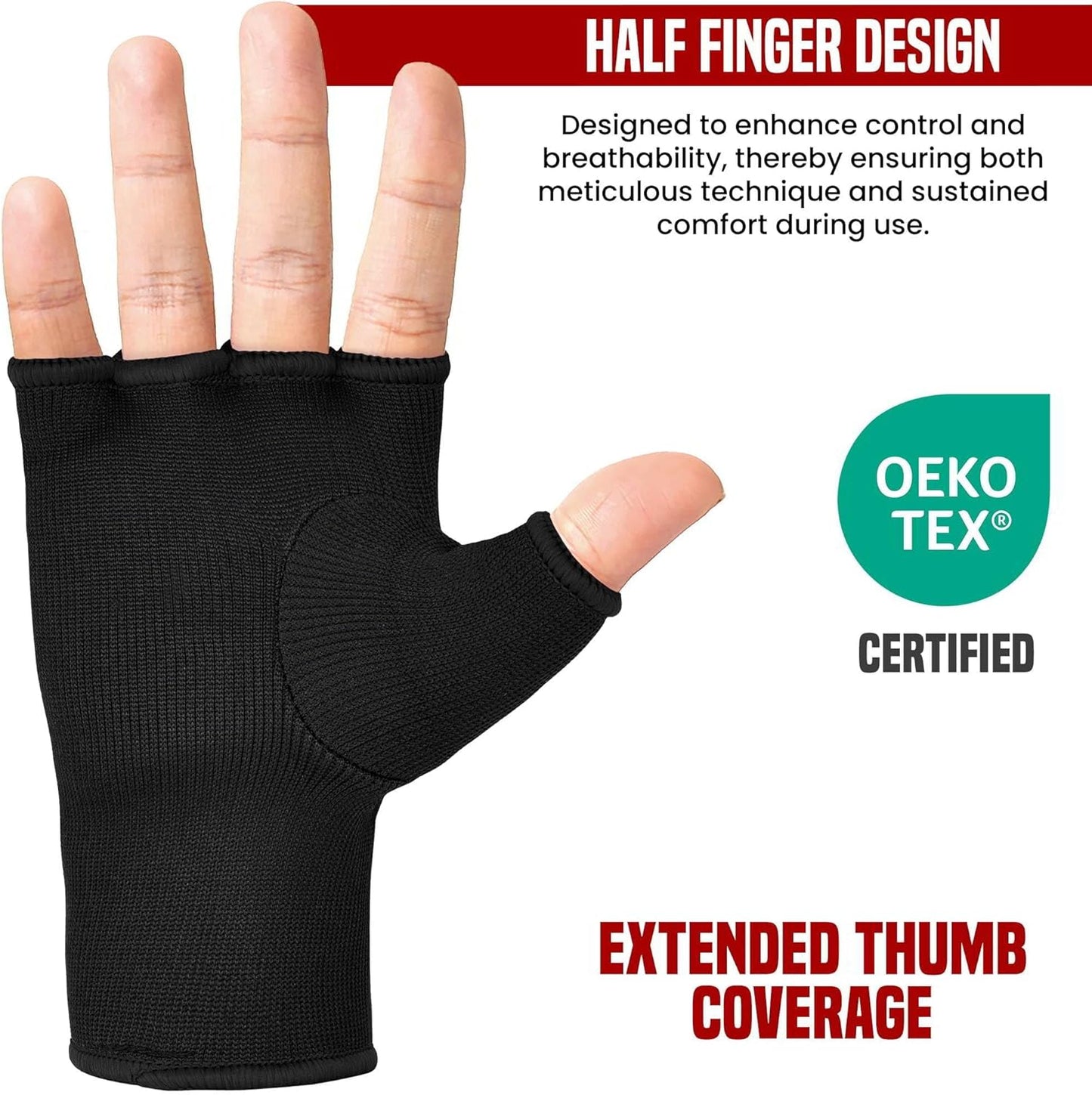 RDX Boxing Hand Wraps - Half Finger Inner Gloves for Men & Women | Elasticated Fist Protection for MMA & Kickboxing