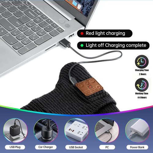 Bluetooth Beanie with Light, Built-in Stereo Speaker Mic and Wide Beam Light, Rechargeable Headlamp hat Music hat, Unique Tech Gifts for Men Him Husband Teen Black