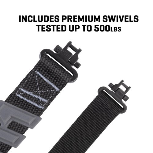 Allen Company Baktrak Traction Web 36″ Rifle Sling w/ 500lb‑Rated Swivels – Slim, Non‑Slip Pad - Black/Gray