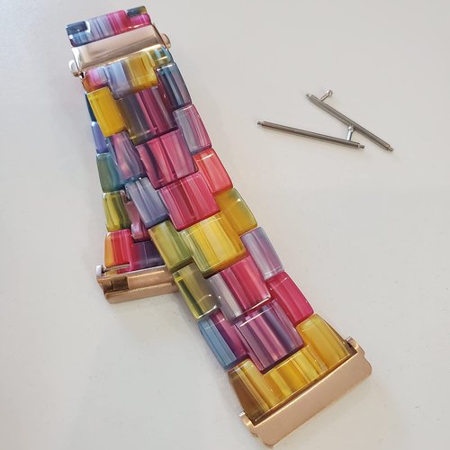 DSAAplus Compatible with Fitbit Versa/Sense/Versa3 Bands, Resin Fashion Smartwatch Replacement Wristband Strap for Women Men (H rainbow)