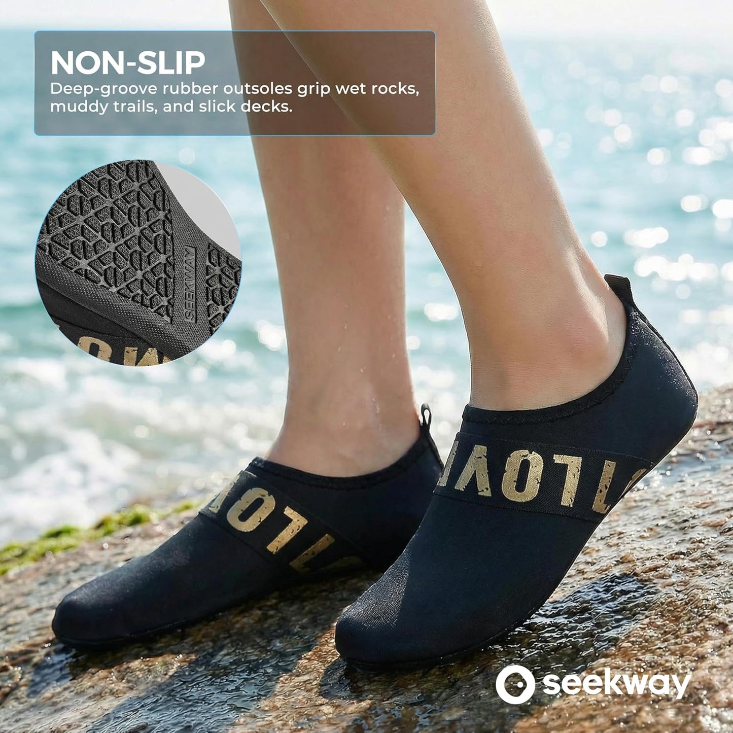 SEEKWAY Water Shoes - Quick-Dry Aqua Socks for Beach, Swim & River | Non-Slip, Black SK002(U)
