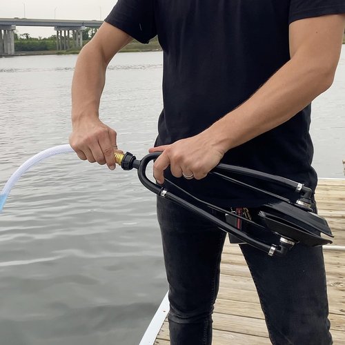 Dual Feed Muff Style Boat Motor Flusher - Antifreeze Winterization & Water Flush | 5/8 Inch Hose Connection