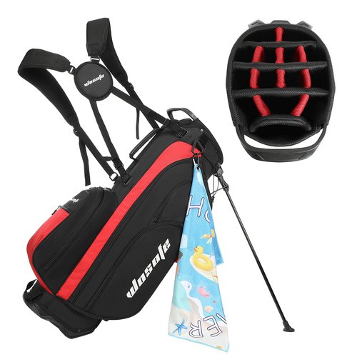 Golf Stand Bag Nylon Lightweight 14 Way Divider 6 Zipperd Pockets Golf Club Bag with Handle Rain Cover Dual Shoulder Straps Golf Towel for Men and Women(RED)