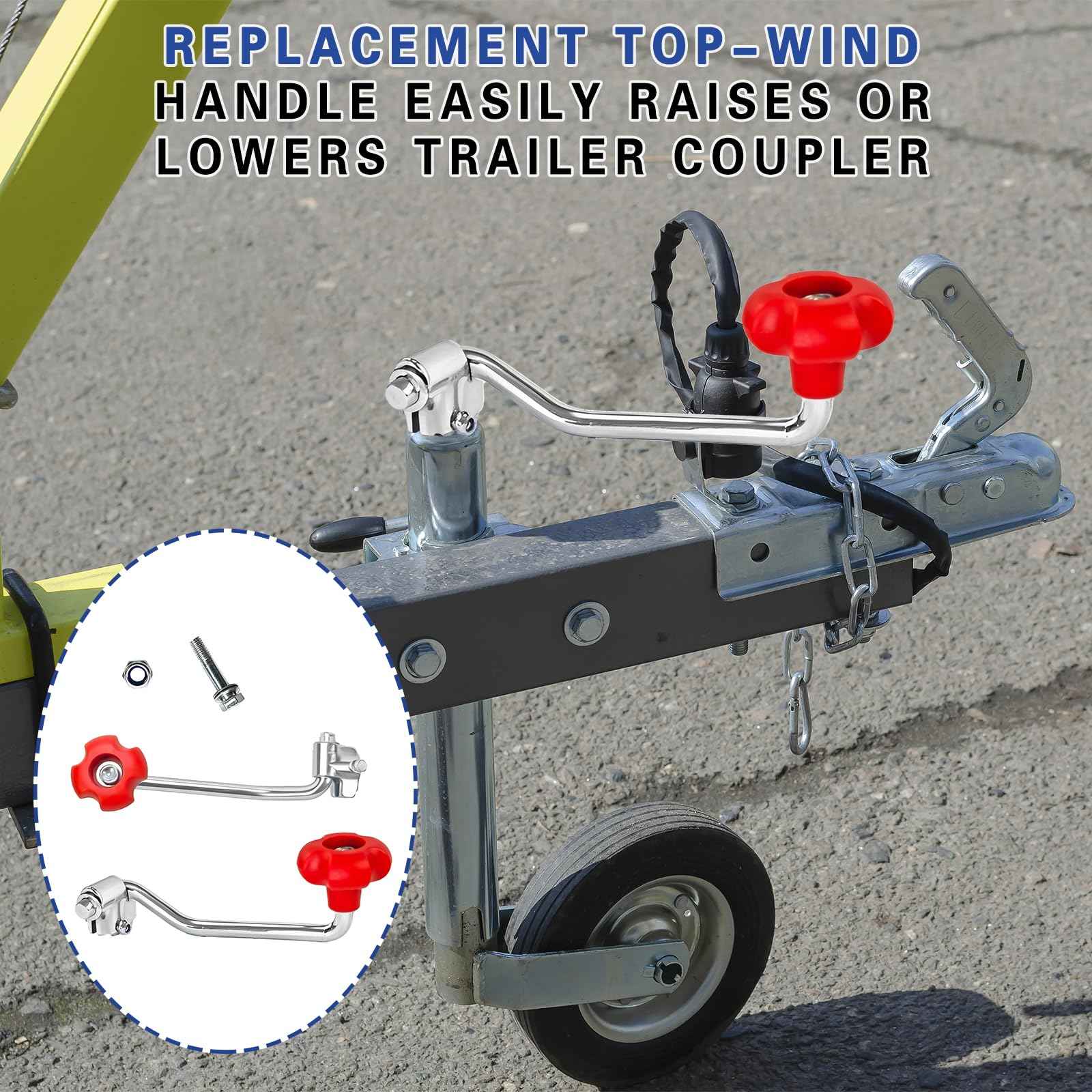 Kenqulio 1 Pack Universal Trailer Jack Handle Replacement Includes Bolts Nuts & Spacers Wind Jack Handle for Most Jacks Trailer Carbon Steel Red