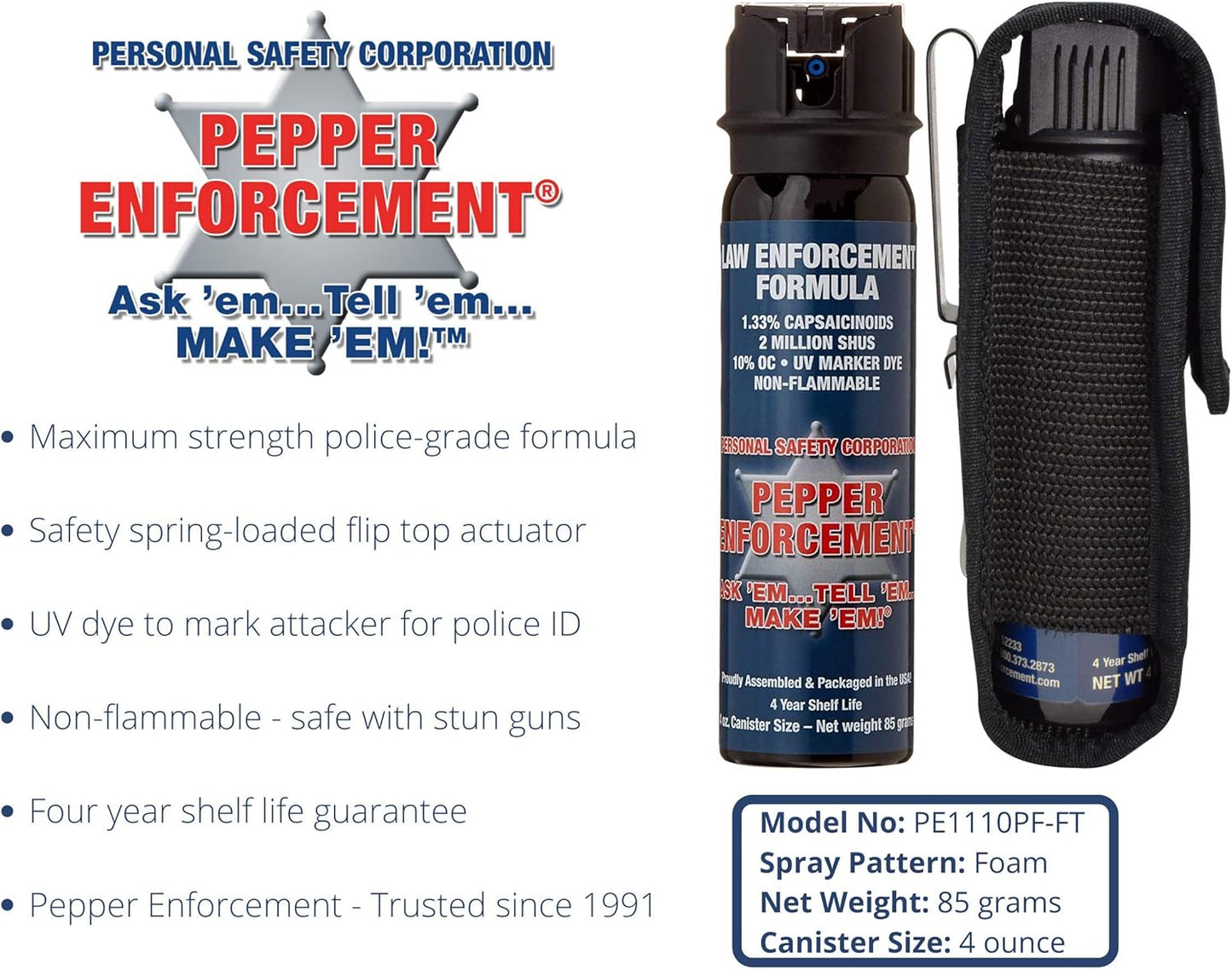 Pepper Spray 4 oz. - Maximum Police Strength OC Formula with Belt Clip Holster for Self Defense